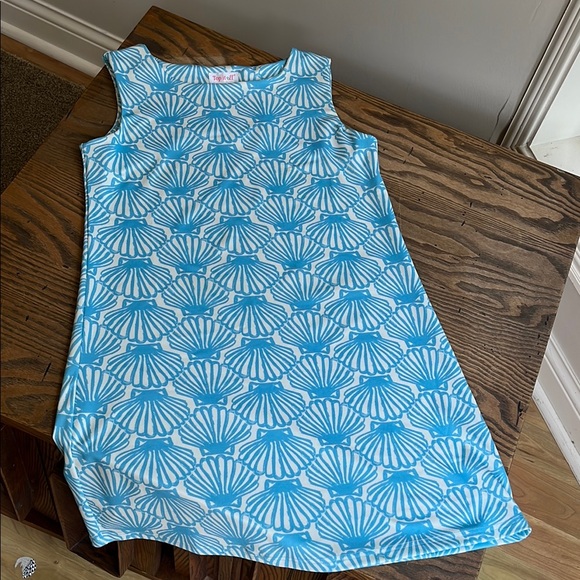 Like New! Top it off Blue and White Shell Pattern coverup dress size M - Picture 1 of 6